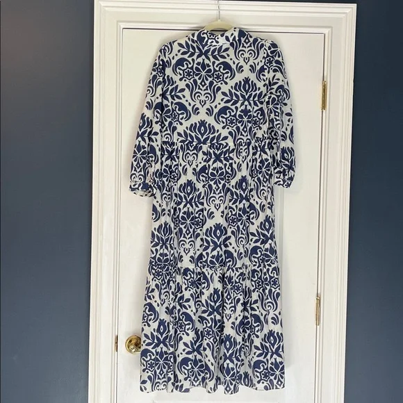Zara Navy and White Floral Long Sleeve Dress - Picture 3 of 3
